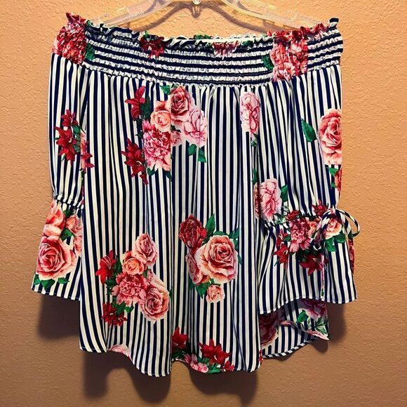 Charming Charlie striped floral off the shoulder top - Picture 1 of 7
